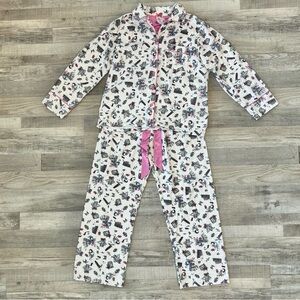 Kay Anna White Italy Print Flannel Womens Pajama Set Size Small Rome, Venice H21